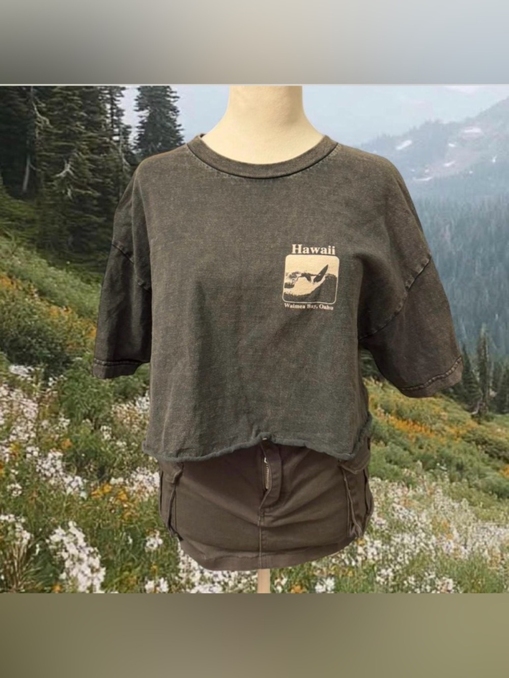 Brandy Melville Cropped Black Washed Hawaii Tee